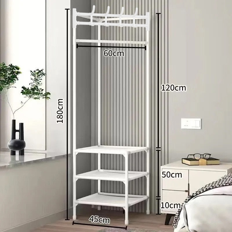 Penderie d’angle en métal 180cm, portant moderne au design contemporain pour l’entrée et la chambre, système de rangement, patère et portant mural | Sansoti