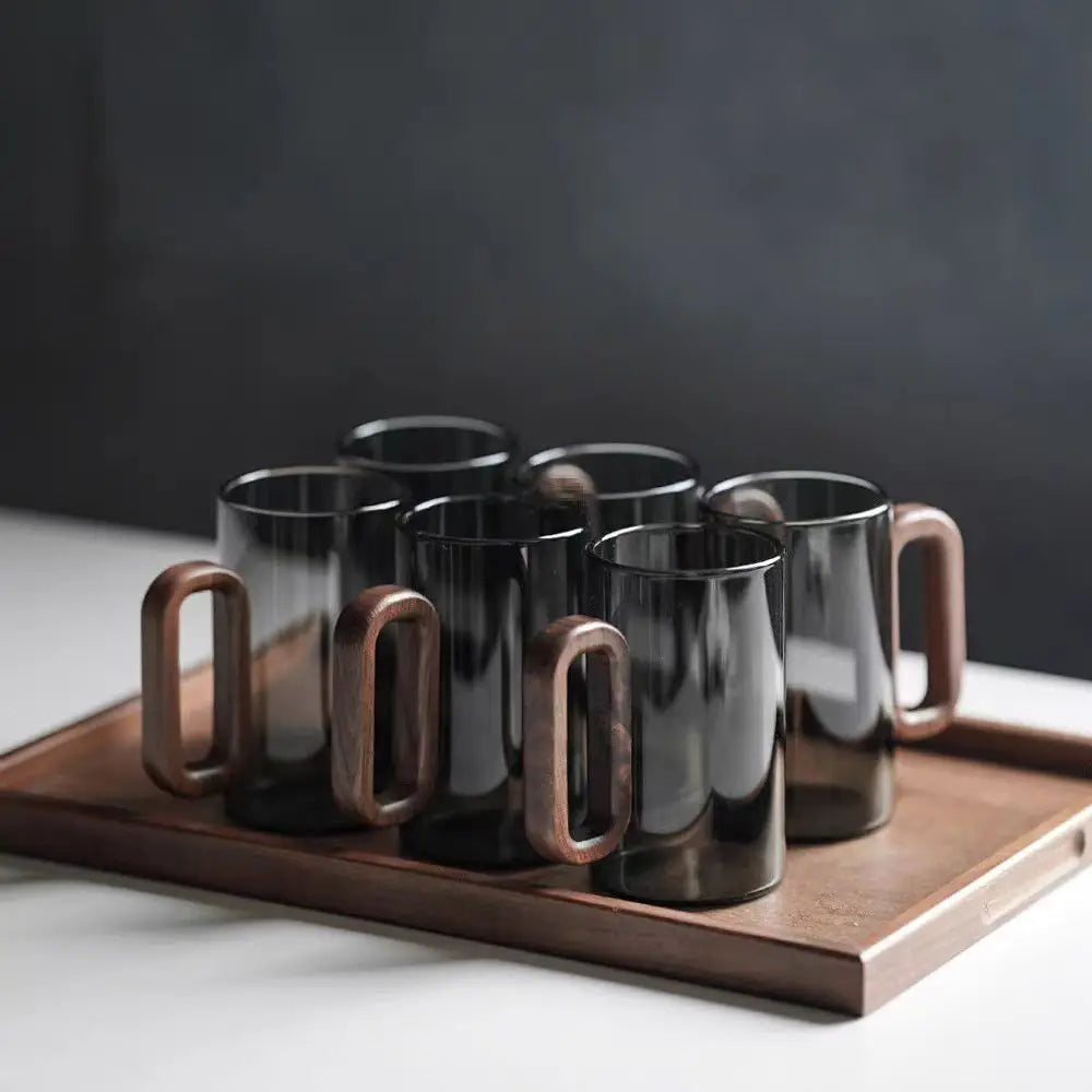 Glazen Mok met Houten Handvat 350ml – Borosilikaatglas voor Thee, Koffie en Sap | Sansoti