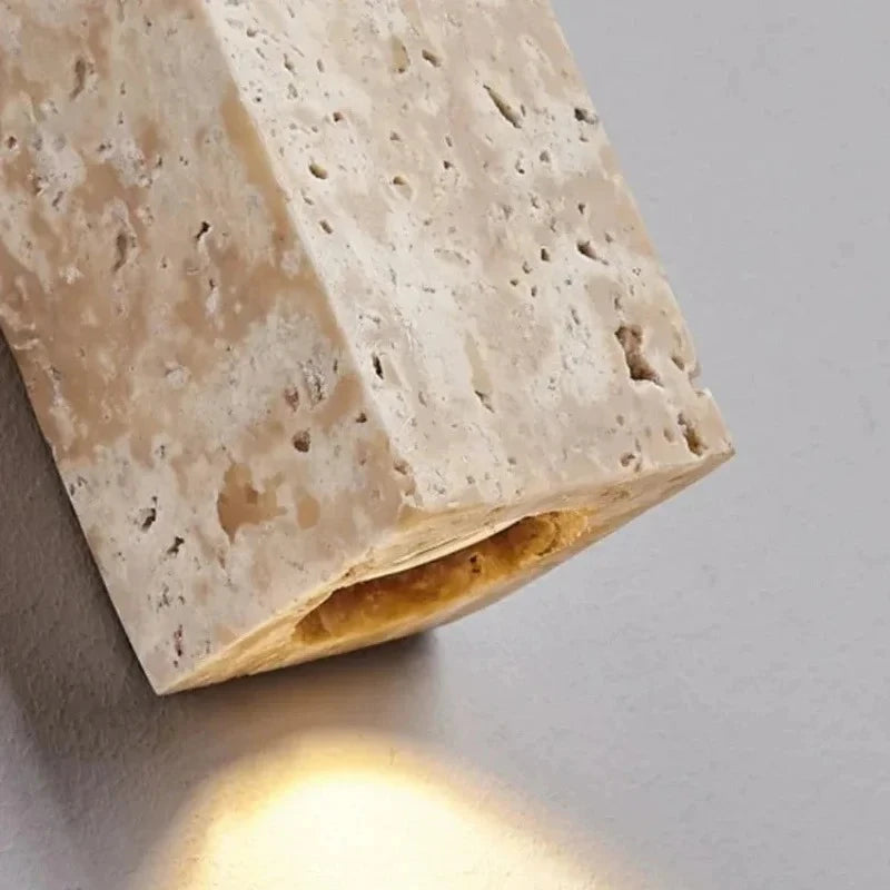 Japandi Wandleuchte Stein Travertin LED Khaki Wabi-Sabi Stimmungslicht Wohnzimmer Schlafzimmer Esszimmer Lange Wandkerzenhalter 90-260V | Restfield