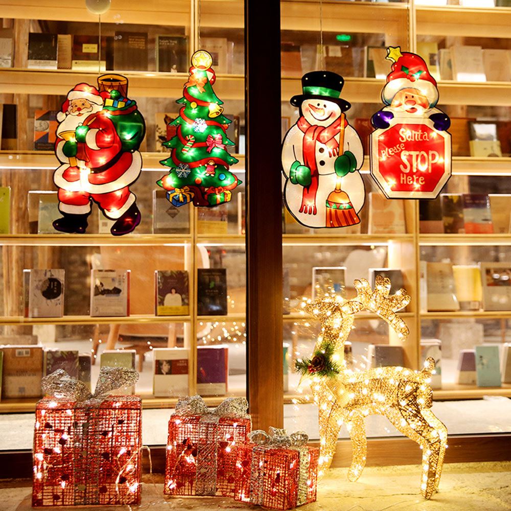 LED Raamverlichting Kerstmotieven Batterij Silhouet Sfeerlicht Figuren met Zuignap Decoratief Venster | Sansoti