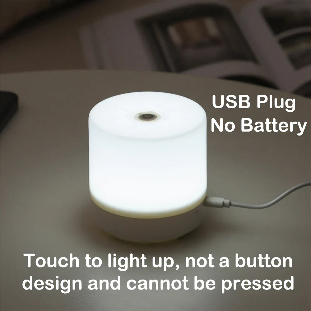 Nachtlamp LED USB 8.5cm Dimbaar ABS Wit Touch Bedlamp Slaapkamer Bureau Sfeerverlichting Compact Lampje | Sansoti