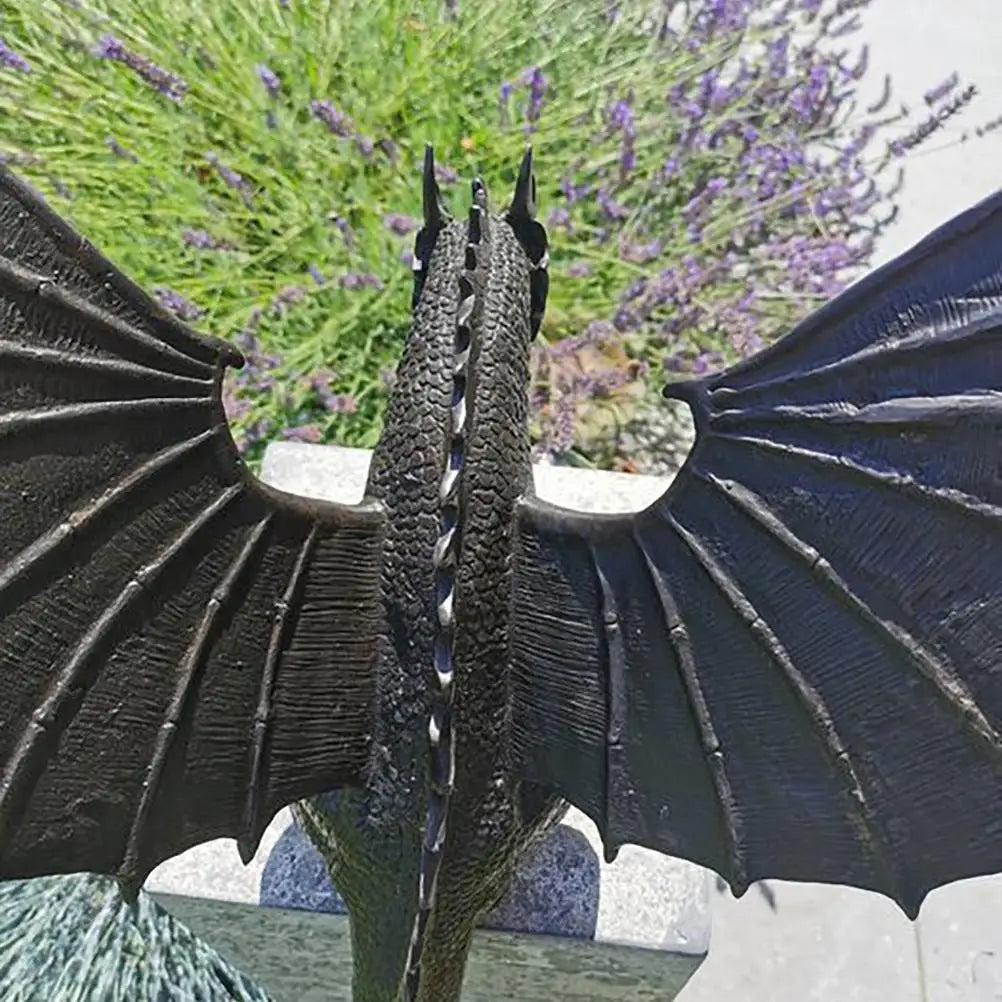 Drache Springbrunnen Gartenfigur Harz 35cm Bronze Wasserspeiender Drache Garten Skulptur Teich Terrasse Außendekoration Ornament | Restfield