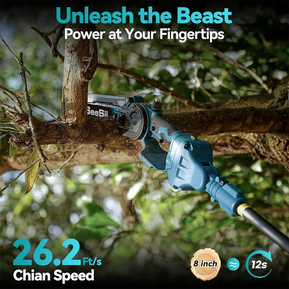 Scie Électrique 2-en-1 Sans Fil 21V 20cm Tronçonneuse Perche Télescopique 5m Scie à Arbre Scie à Branche Outil de Taille Jardin | Restfield