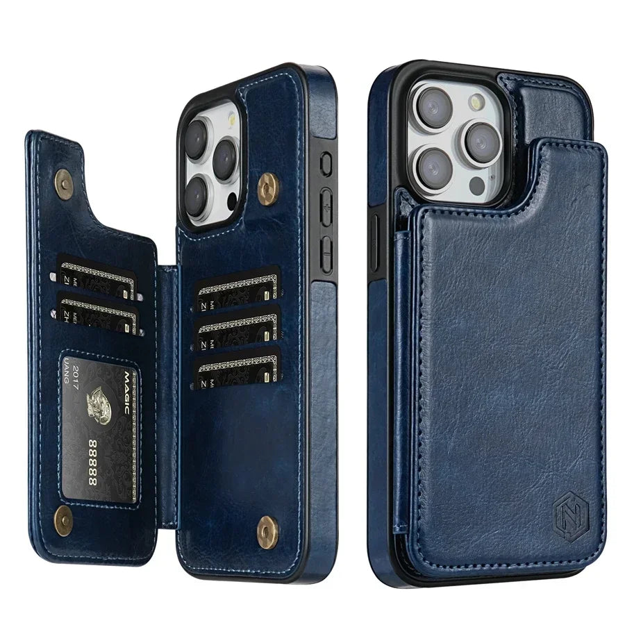 Magnetische Telefoonhoes met RFID-Bescherming Kaarthouder Leren Smartphone Portemonnee Case Wallet Cover | Sansoti
