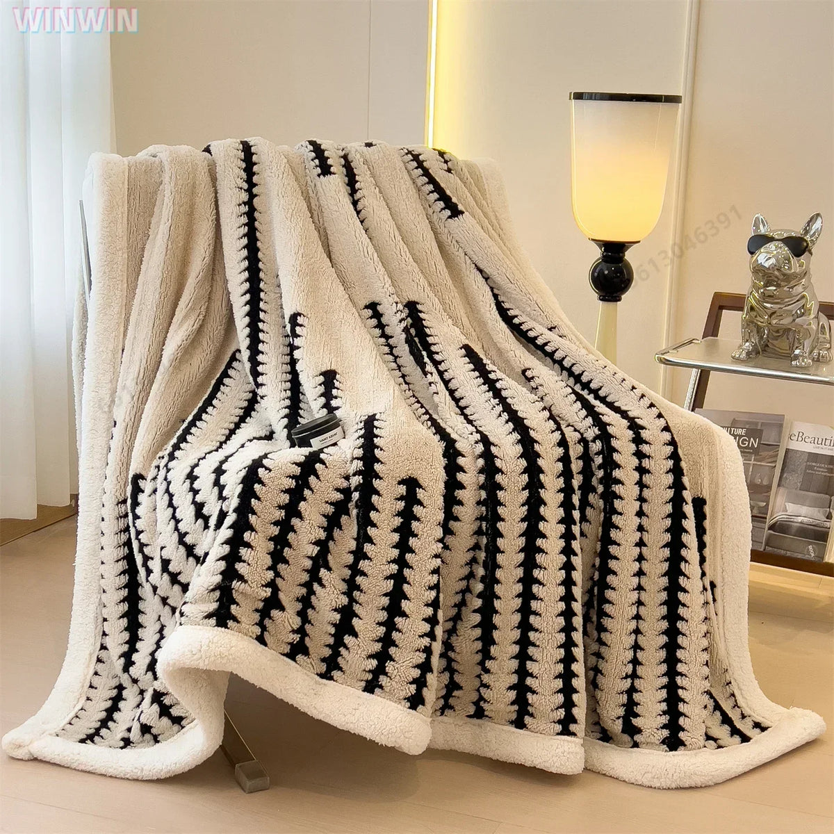 Dubbelzijdige Winterdeken Fleece Imitatiebont Geometrisch Patroon Warmtedeken Bed Bank Plaid Woonkamer | Sansoti