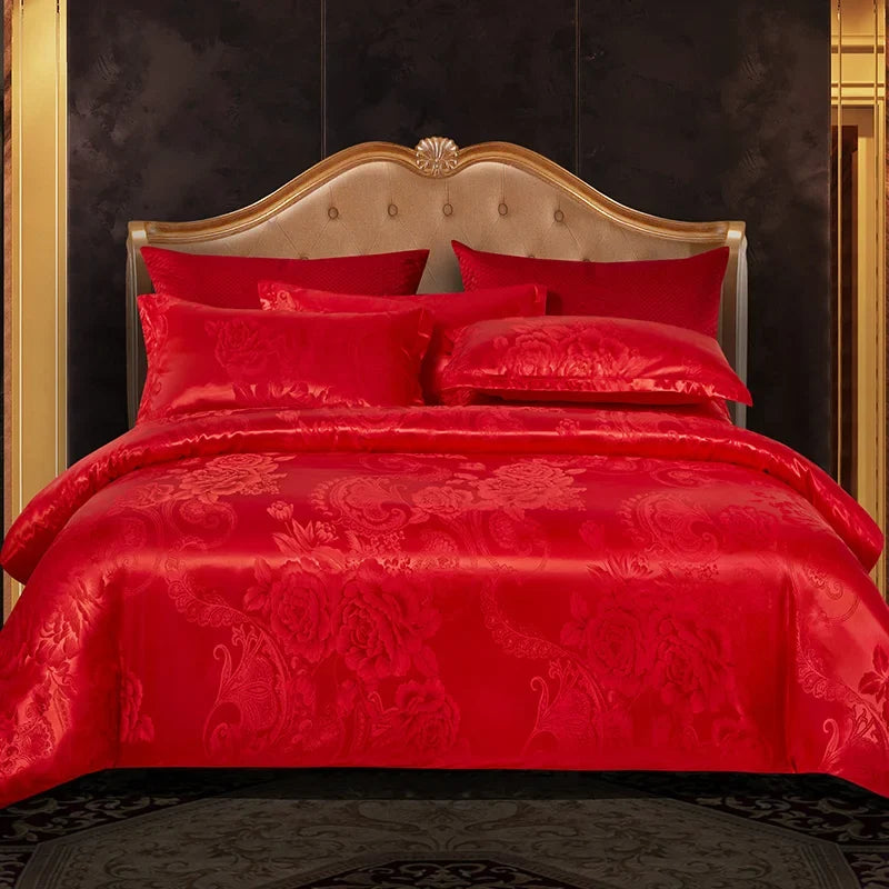 Satijnen Jacquard Dekbedovertrek Set 220x240 Tweepersoons Zomer Beddengoed Luxe Slaapkamer Dekbed Overtrekset | Sansoti