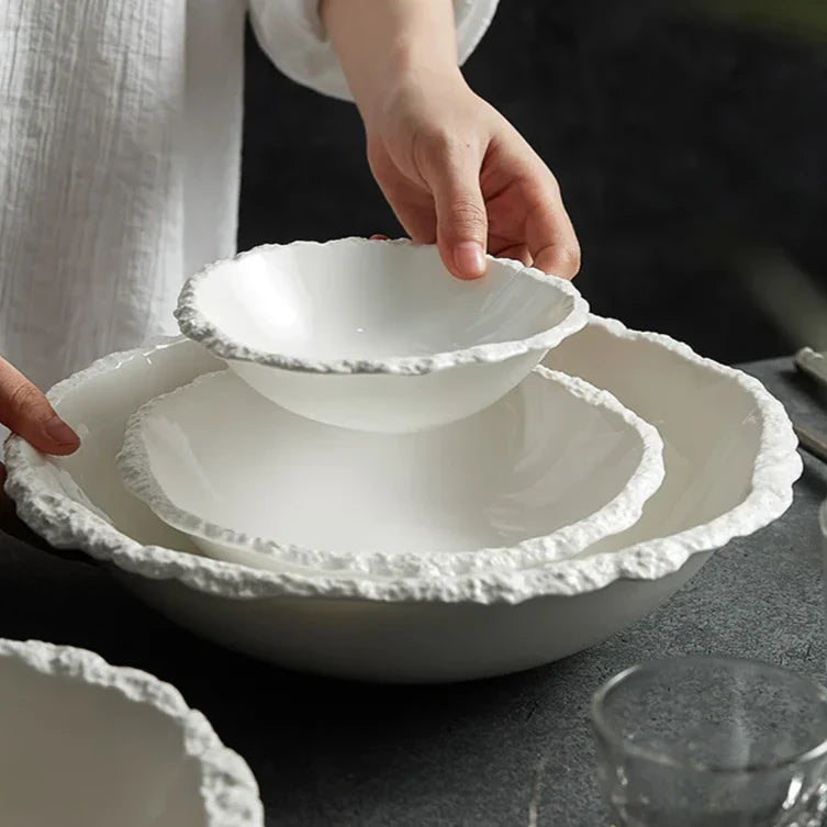 Keramische Serveerkom Rustiek Natuurlijk Design voor Salade en Warme Gerechten | Sansoti