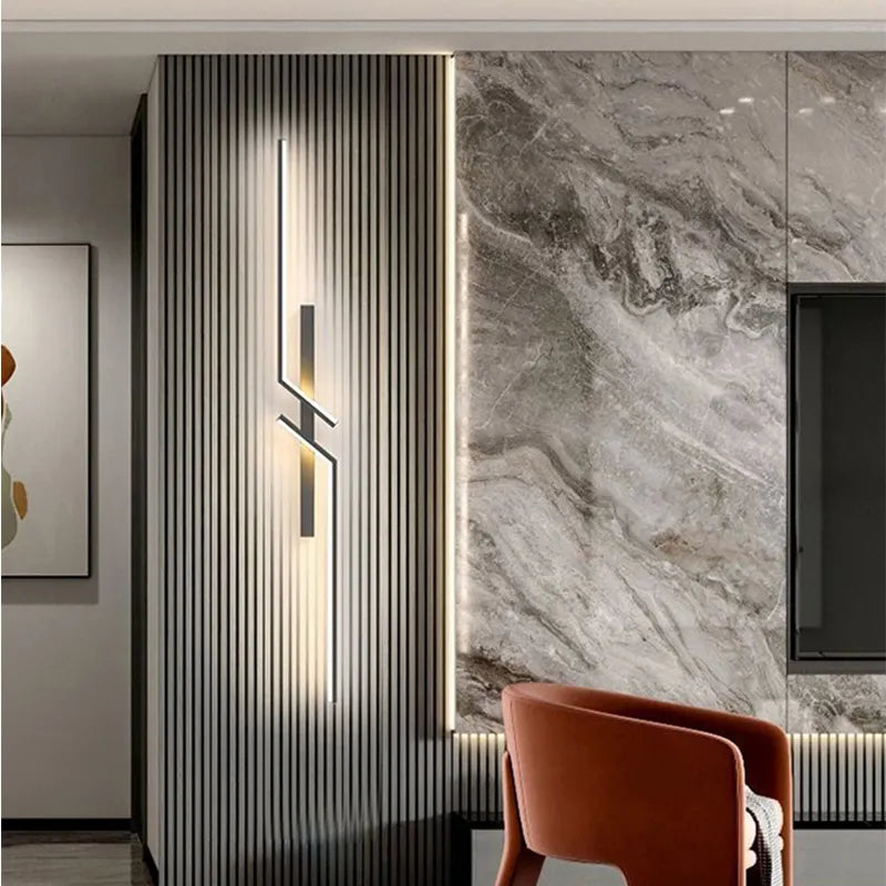 Geometrische schwarze LED-Wandleuchte 60-100cm Modernes Design Wohnzimmer Schlafzimmer Flur Stimmungsbeleuchtung Warmweiß | Sansoti