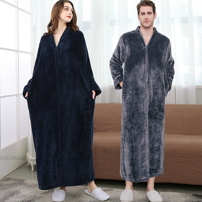 Warme Badjas met Rits en Capuchon Fleece Ochtendjas Unisex Loungewear Winter Huisjas voor Heren Dames | Sansoti