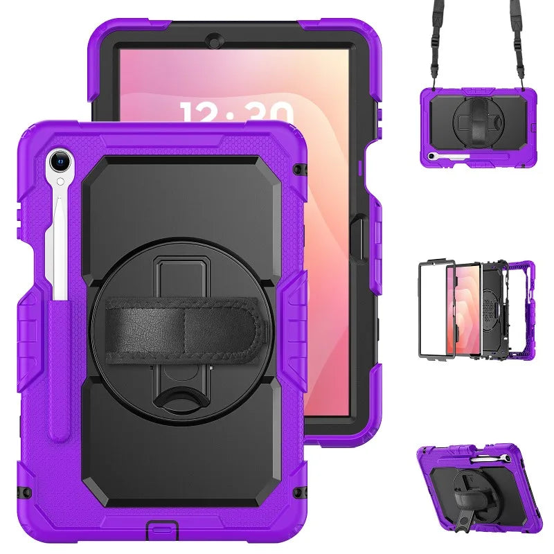 Rugged Tablet Case Three-Layer Rotatable Handle Kickstand Shoulder Strap Stylus Holder Samsung Galaxy | Sansoti