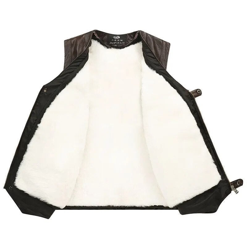Sleeveless Leather Vest with Zipper Rugged Adventurer Vest for Autumn Winter Outdoor Casual Wear | Sansoti