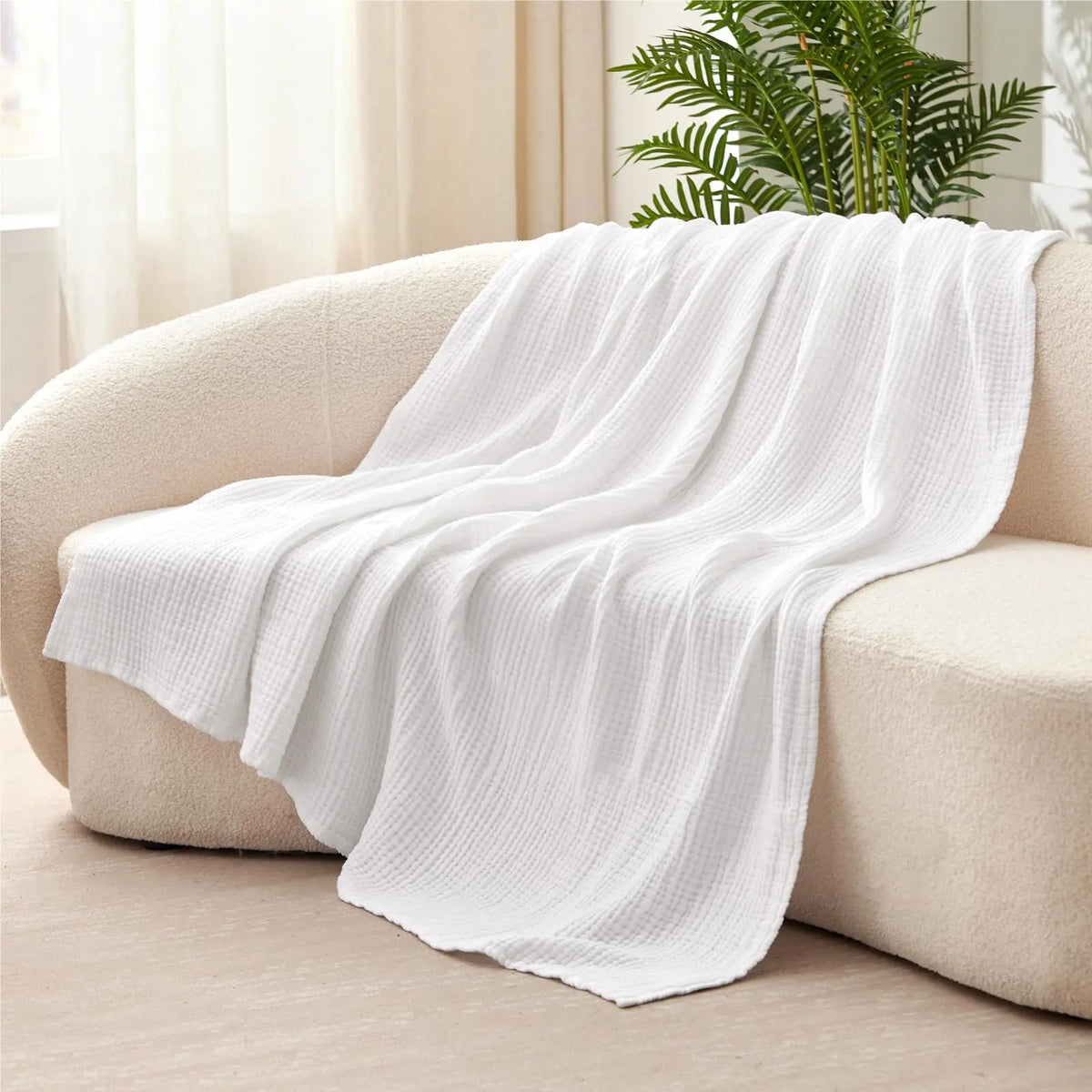 Musselin-Karodecke aus sechs Lagen Baumwolle, weich und atmungsaktiv, 198x229cm, für Bett und Sofa im Wohnzimmer, ganzjähriger Komfort und Wärme | Sansoti