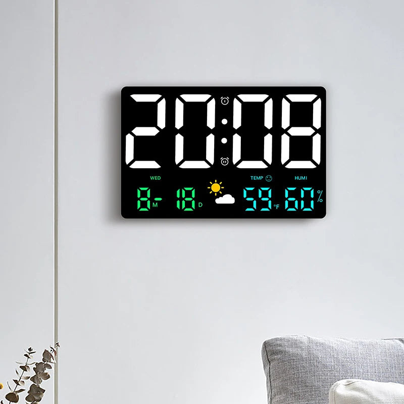 Horloge Murale LED Digitale Température Humidité Station Météo Réveil Écran Couleur Chambre Salon Bureau Calendrier | Restfield