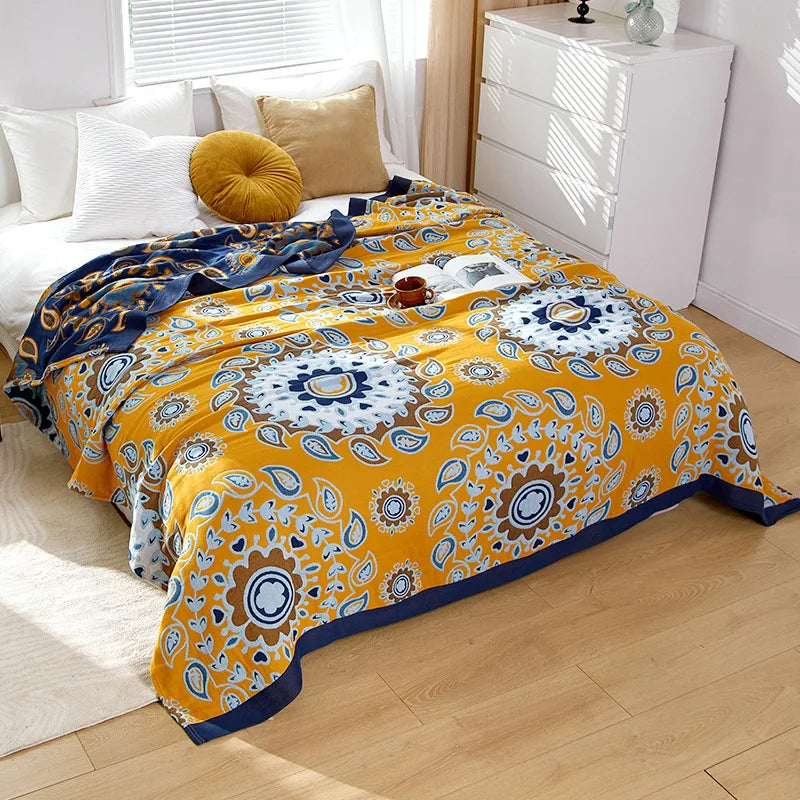 Baumwoll-Sommerdecke, garngefärbt, mit Blumenmuster, für Doppelbett, Landhausstil, leicht und atmungsaktiv | Sansoti