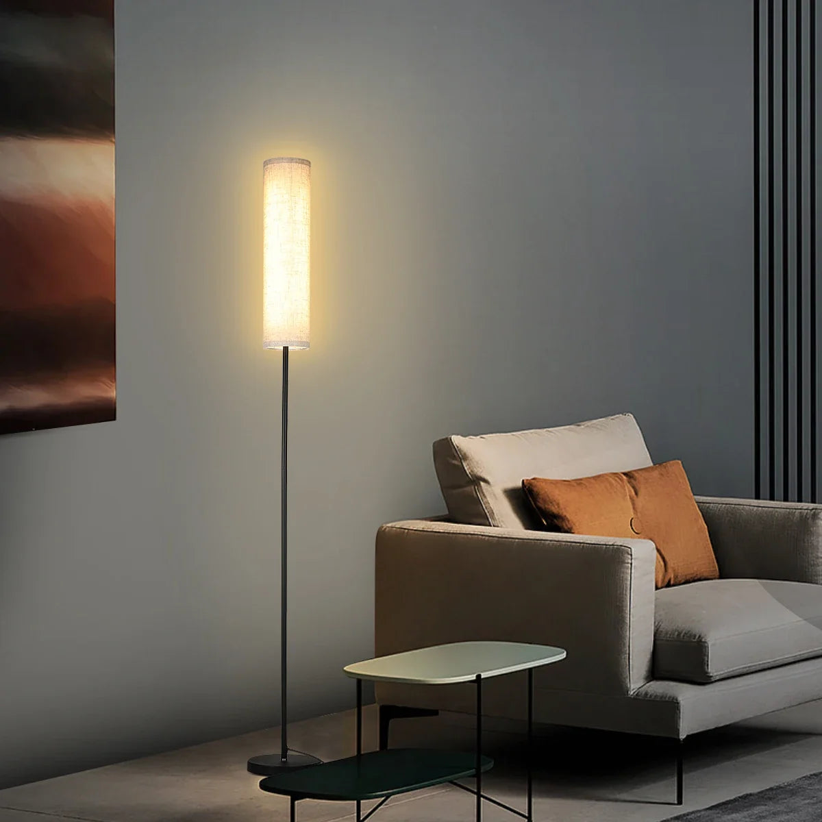 LED-Stehlampe 170 cm, dimmbar, mit Fernbedienung, skandinavisches Holz und Metall, warm- bis kaltweiß | Sansoti