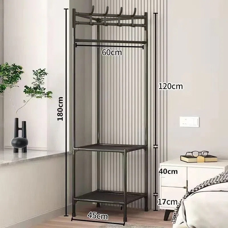 Penderie d’angle en métal 180cm, portant moderne au design contemporain pour l’entrée et la chambre, système de rangement, patère et portant mural | Sansoti