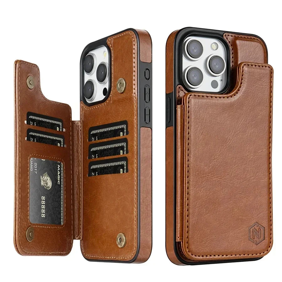 Magnetische Telefoonhoes met RFID-Bescherming Kaarthouder Leren Smartphone Portemonnee Case Wallet Cover | Sansoti