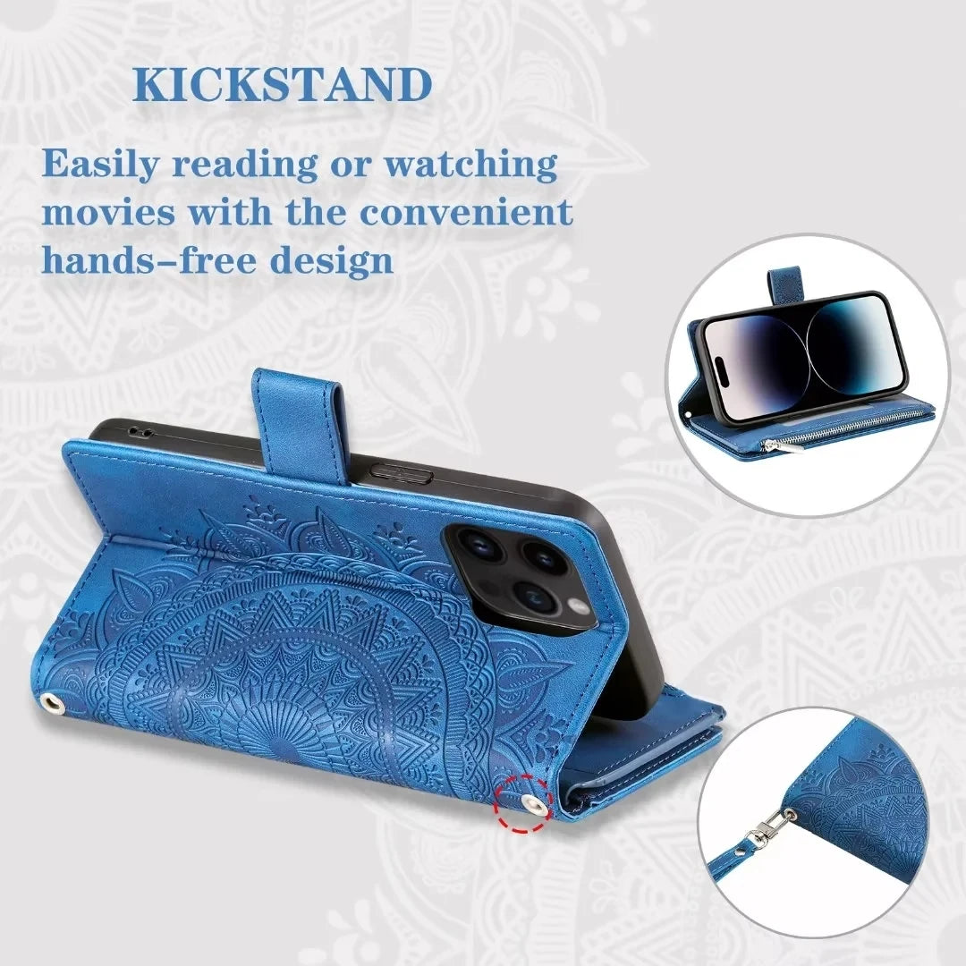 Leder-Flipcase mit Kartenfach und Prägung zum Schutz des Smartphones für den täglichen Gebrauch | Sansoti