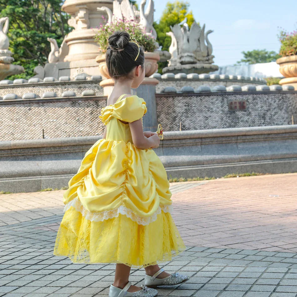 Prinsessenjurk voor Kinderen Cosplay Kostuum met Tiara en Accessoires Geel | Sansoti