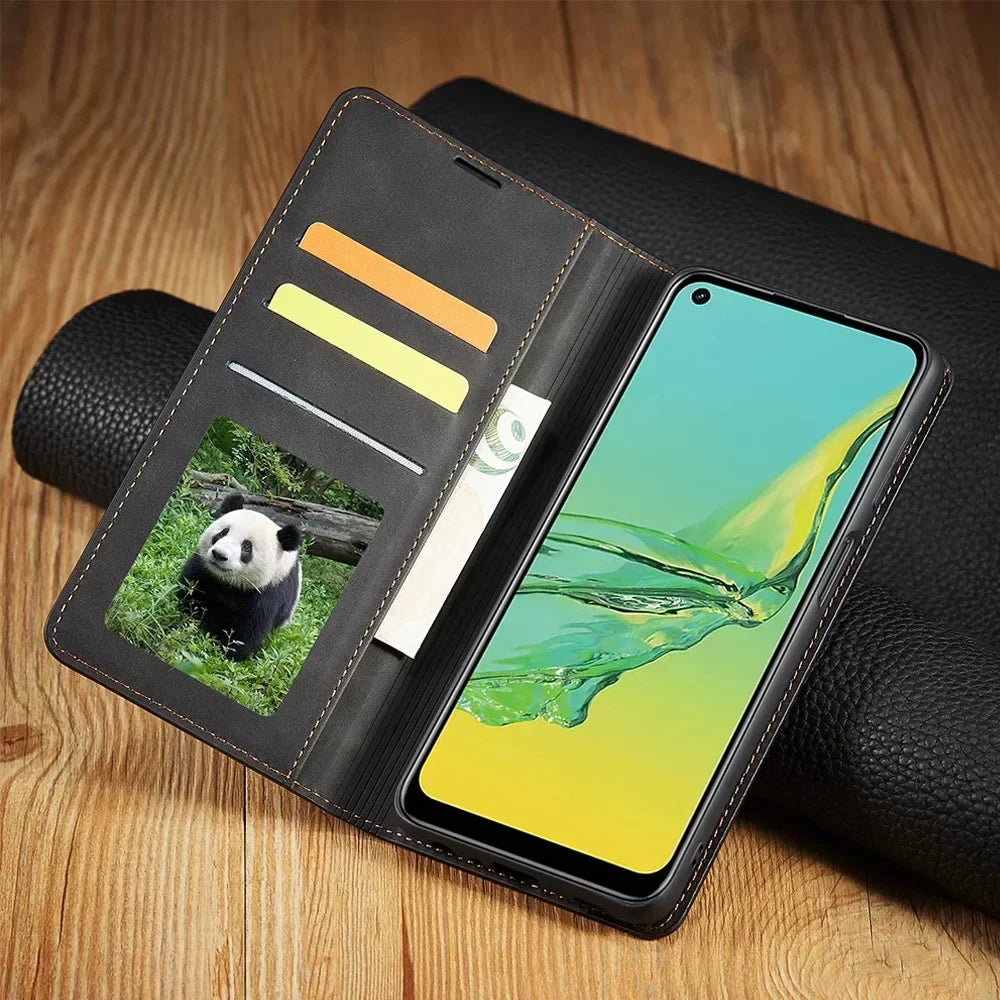 Magnetische Lederen Telefoonhoes Samsung – Stijlvolle Bescherming met Flip-Cover en Kaarthouder | Sansoti
