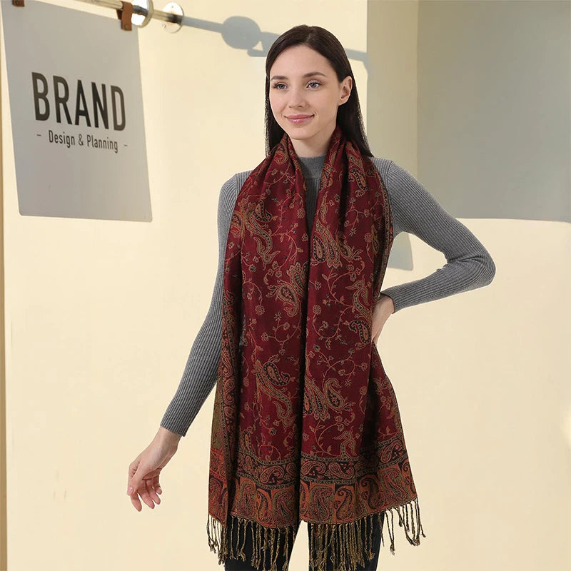 Pashmina Wrap Cashmere-look Women's 70x190cm Soft Winter Scarf Four Seasons Warm Foulard Elegant Scarf | Sansoti
