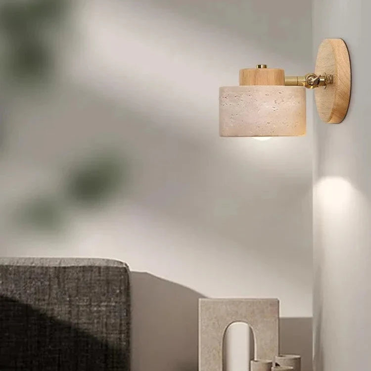 Wandlamp Travertin Steen LED E27 3000K Japandi Compact Rond | Sansoti