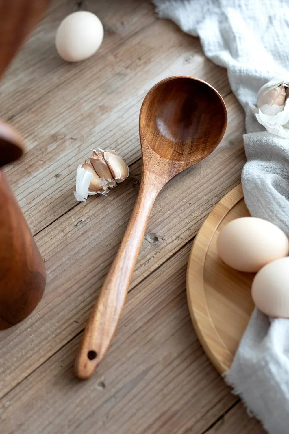 Keukengerei Set van Massief Teakhout 5 7 10-delig Natuurlijk Duurzaam Serveren Kookgerei Scandinavisch | Sansoti