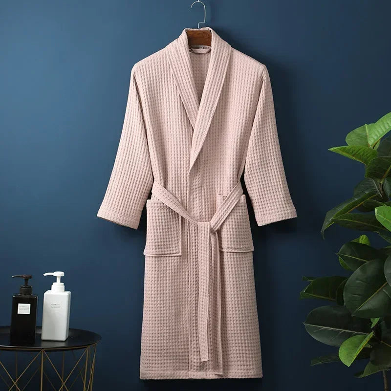 Peignoir en coton gaufré Printemps Été Léger à manches longues pour femme et homme, Spa Hôtel Sauna Bien-être | Sansoti