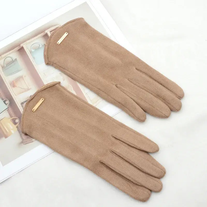 Wildleder-Winterhandschuhe Touchscreen Damen Herren Warm Winddicht Fahrhandschuhe Beige Schwarz Rosa Grau Winter | Sansoti