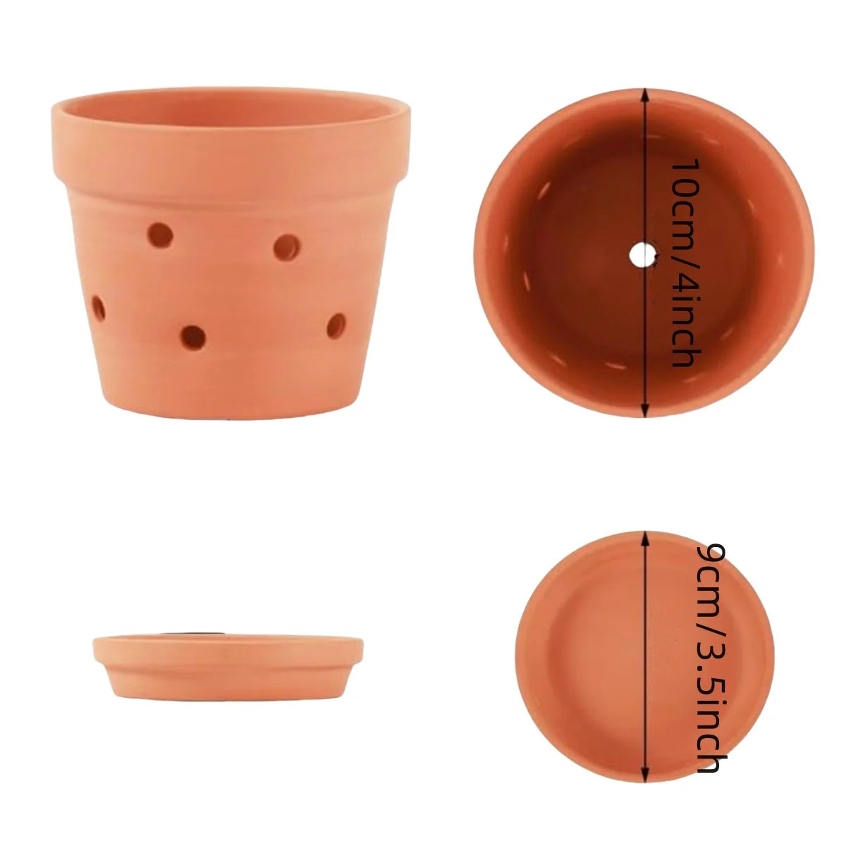 Lot de 6 pots à orchidées en terre cuite de 10 cm avec trous de drainage et soucoupes, pots de culture en argile pour fleurs d’intérieur | Sansoti
