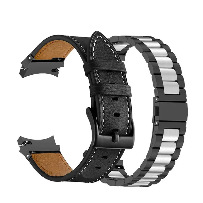 Premium Stainless Steel Leather Watch Band Galaxy Watch 5 40mm 44mm 45mm Pro Adjustable Replaceable Wristband | Sansoti