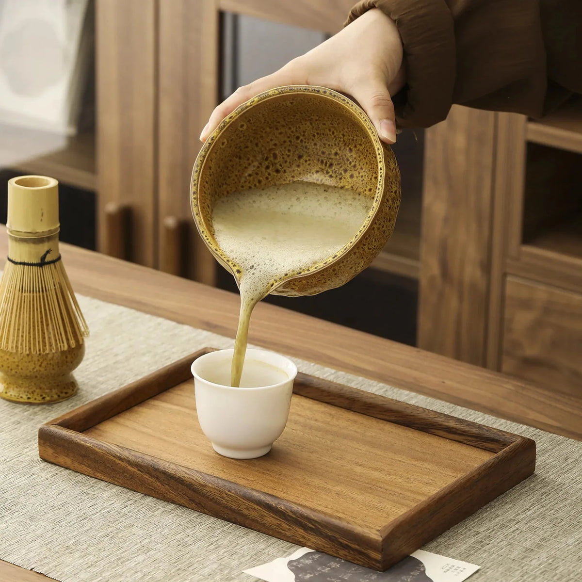 5-Piece Ceramic Bamboo Matcha Ceremony Set, Traditional Japanese Tea Set with Bowl, Whisk, Sifter, Spoon and Tea | Sansoti