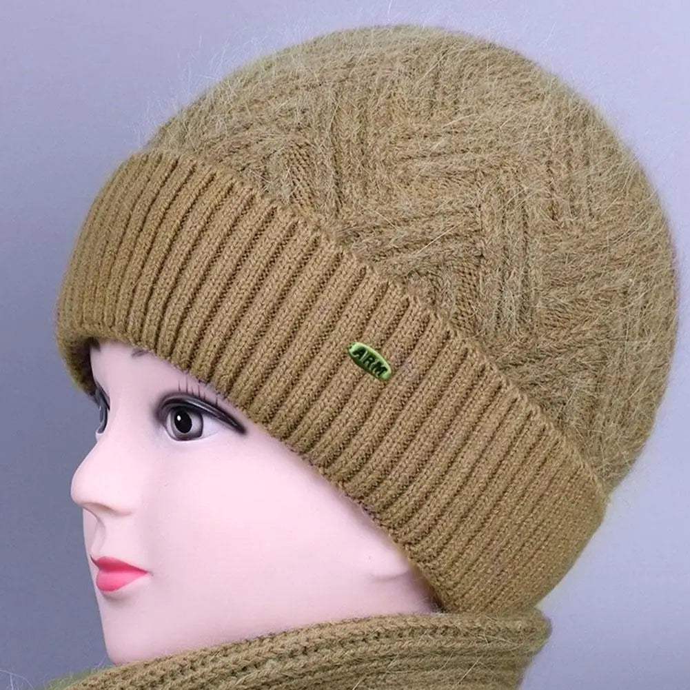 Gestrickte Damen-Wintermütze mit Fleecefutter, Ohrenschutz, elastischer Polyester-Beanie, warme Skimütze für kaltes Wetter | Sansoti