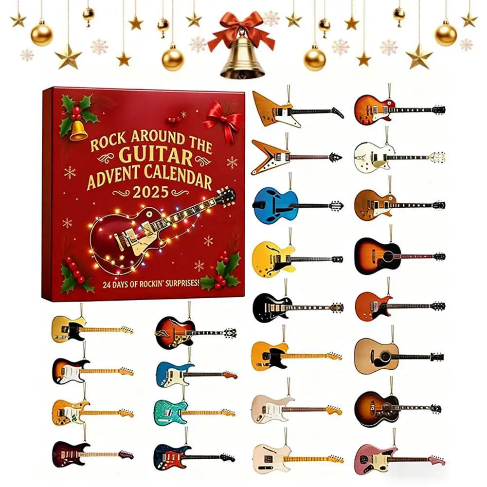 Musical Advent Calendar 24 Compartments Guitar Theme Mini Instrument Accessories Christmas Countdown Decoration | Sansoti