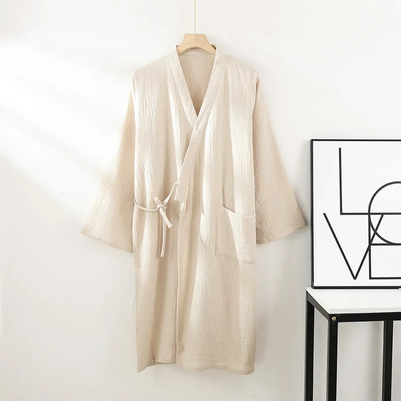 Kimono Badjas Katoen Dames Heren Unisex Dun Geweven Ochtendjas Lange Mouw Kamerjas voor Wellness Sauna Spa | Sansoti