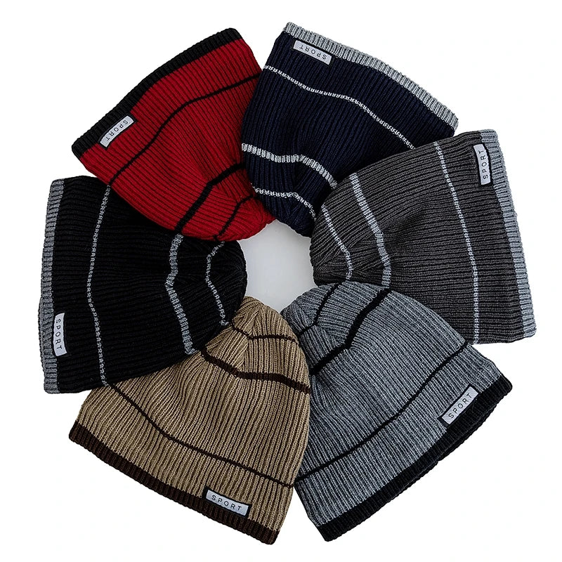Knitted Unisex Winter Hat with Soft Lining, Striped Pattern, Warm and Comfortable for Women and Men, Outdoor | Sansoti