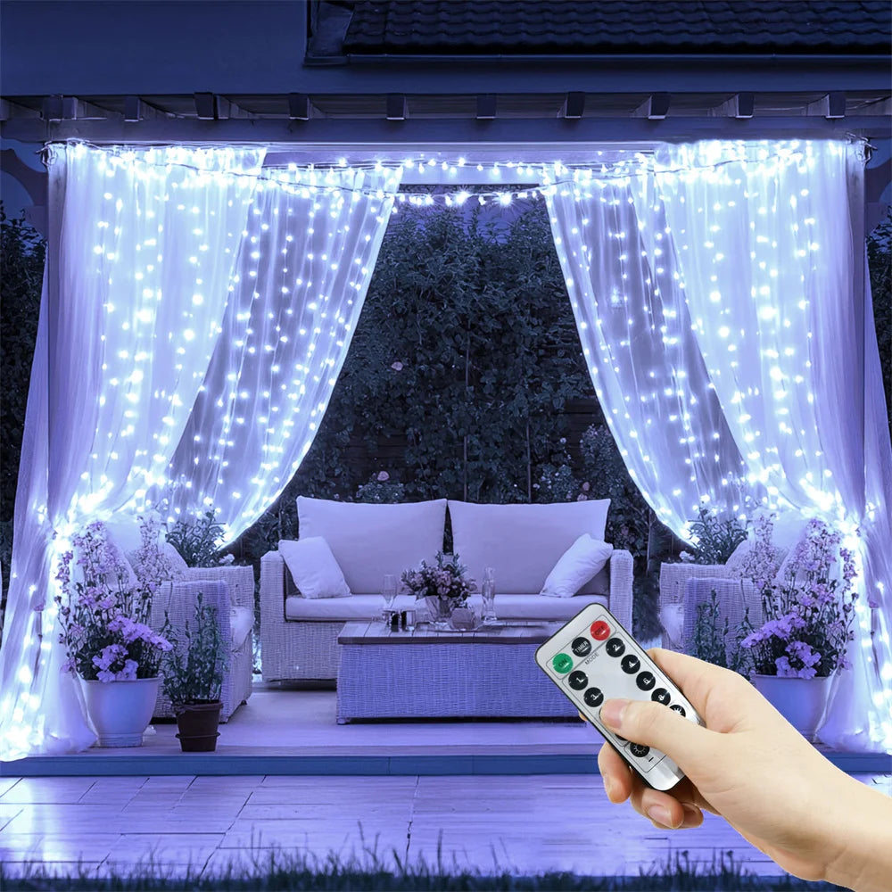 Guirlande lumineuse LED pour rideau USB, 8 modes d’éclairage, blanc chaud, rose, bleu, éclairage d’ambiance, fêtes, chambre, jardin, décoration de Noël | Sansoti