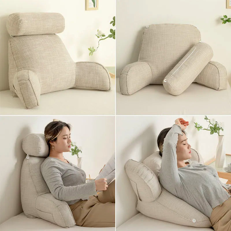 Coussin ergonomique de soutien dorsal avec appuie-tête réglable et housse en coton amovible pour un confort d’assise optimal à la maison | Sansoti