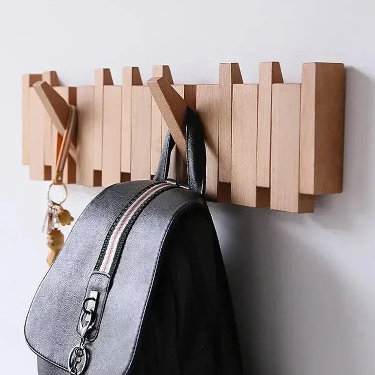 Magnetische Wandkapstok Beuken & Walnoot – Inklapbare Haken Duurzaam FSC-Hout Smal Design Hal Entree Slaapkamer Scandinavisch | Sansoti