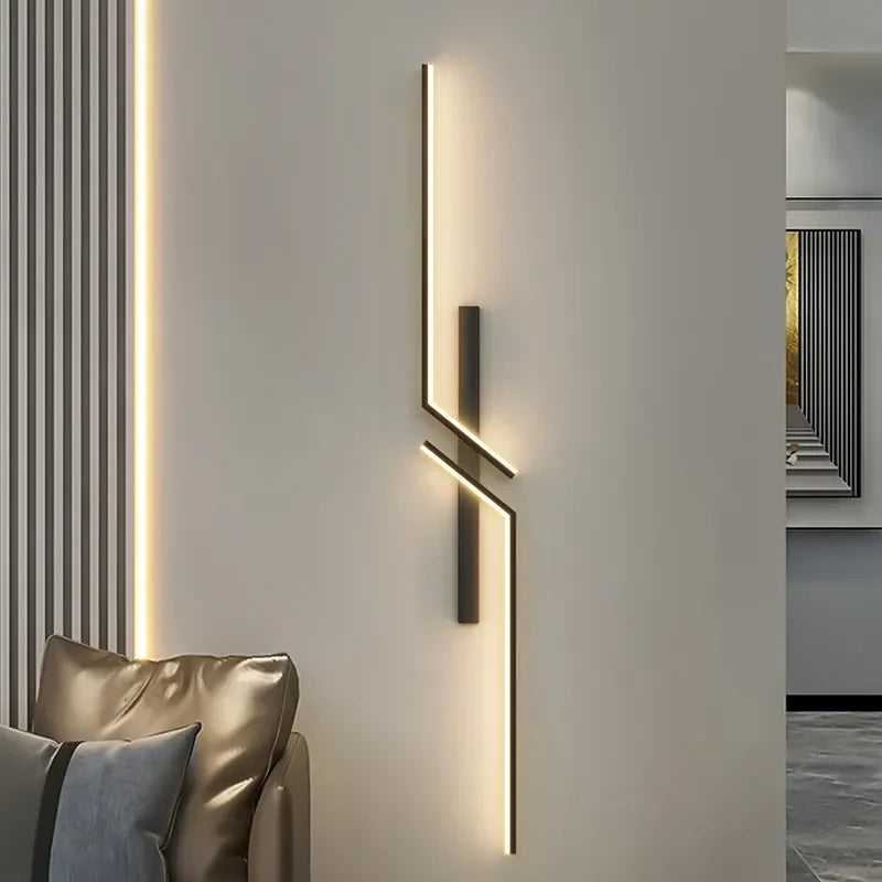 Geometrische schwarze LED-Wandleuchte 60-100cm Modernes Design Wohnzimmer Schlafzimmer Flur Stimmungsbeleuchtung Warmweiß | Sansoti
