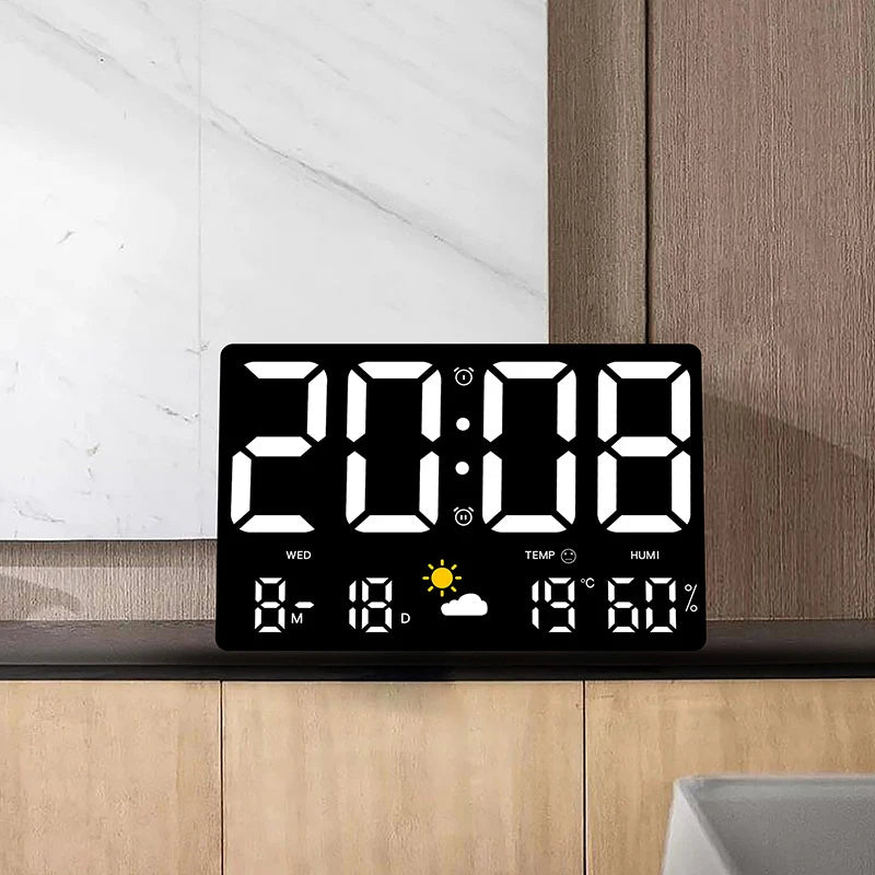 Horloge Murale LED Digitale Température Humidité Station Météo Réveil Écran Couleur Chambre Salon Bureau Calendrier | Restfield
