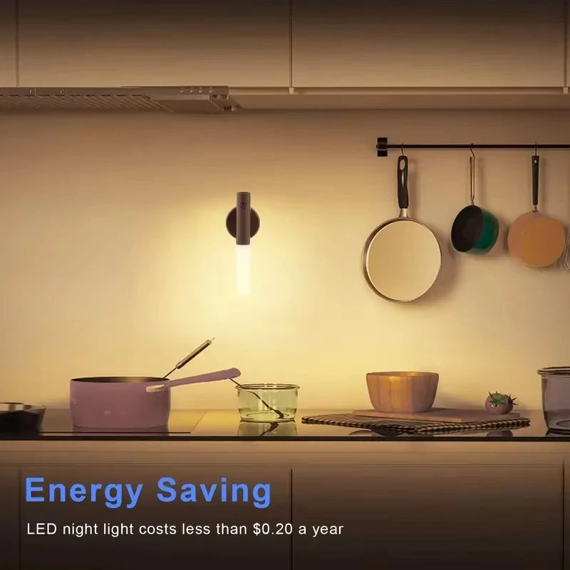 Oplaadbaar Nachtlampje met Bewegingssensor Houten Wandlamp Magneetmontage Warm Wit LED Licht Slaapkamer | Sansoti