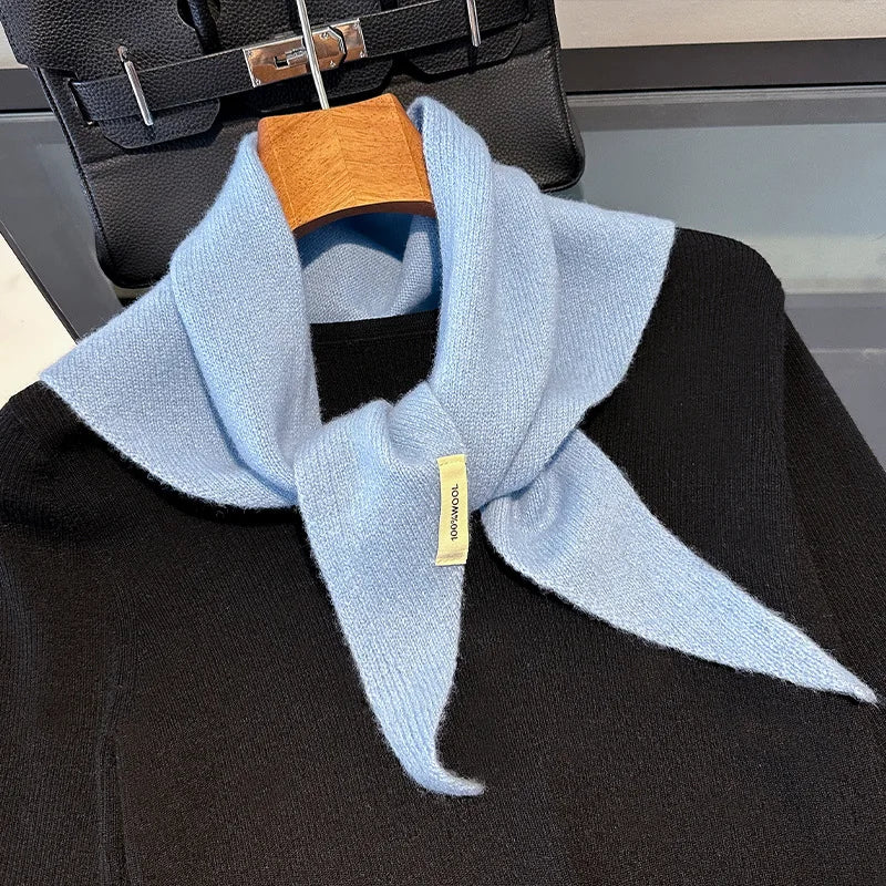 Triangular Wool Scarf 100% Natural Wool Thick Winter Scarf Solid Colors Knitted Women's Shawl | Sansoti