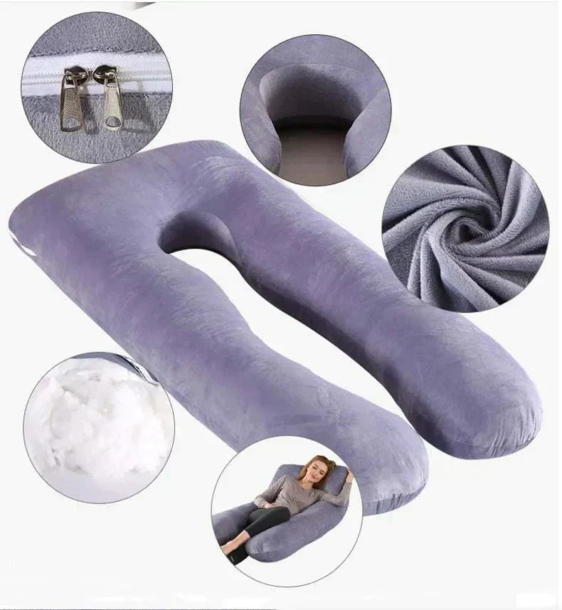 Poduszka podpierająca ciało dla kobiet w ciąży 130x70 cm Ergonomiczna poduszka podpierająca szyję, plecy i brzuch Komfort Różowy Szary | Sansoti