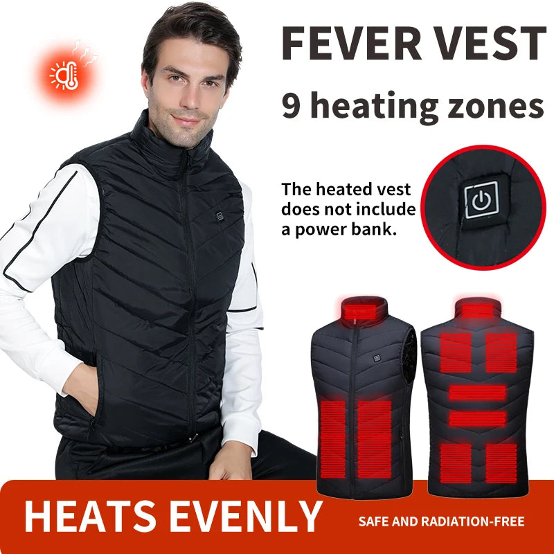 Heated Men's Vest 9 Heating Zones USB Winter Vest Outdoor Casual Thermal Lined Warm Vest | Sansoti