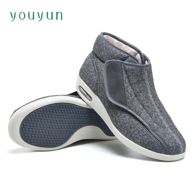Verstellbare Wanderschuhe, hoch gefüttert, breites Fußbett, Klettverschluss, Unisex, Senioren, Outdoor, schwarz-grau | Sansoti