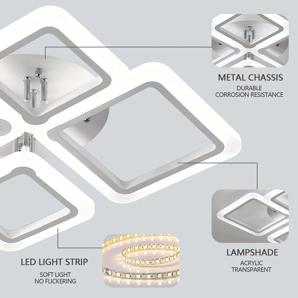 LED-Deckenleuchte Dimmbar Quadratisch Acryl Weiß Fernbedienung Wohnzimmer Schlafzimmer Modern 35W-160W Deckenlampe Arbeitszimmer | Restfield