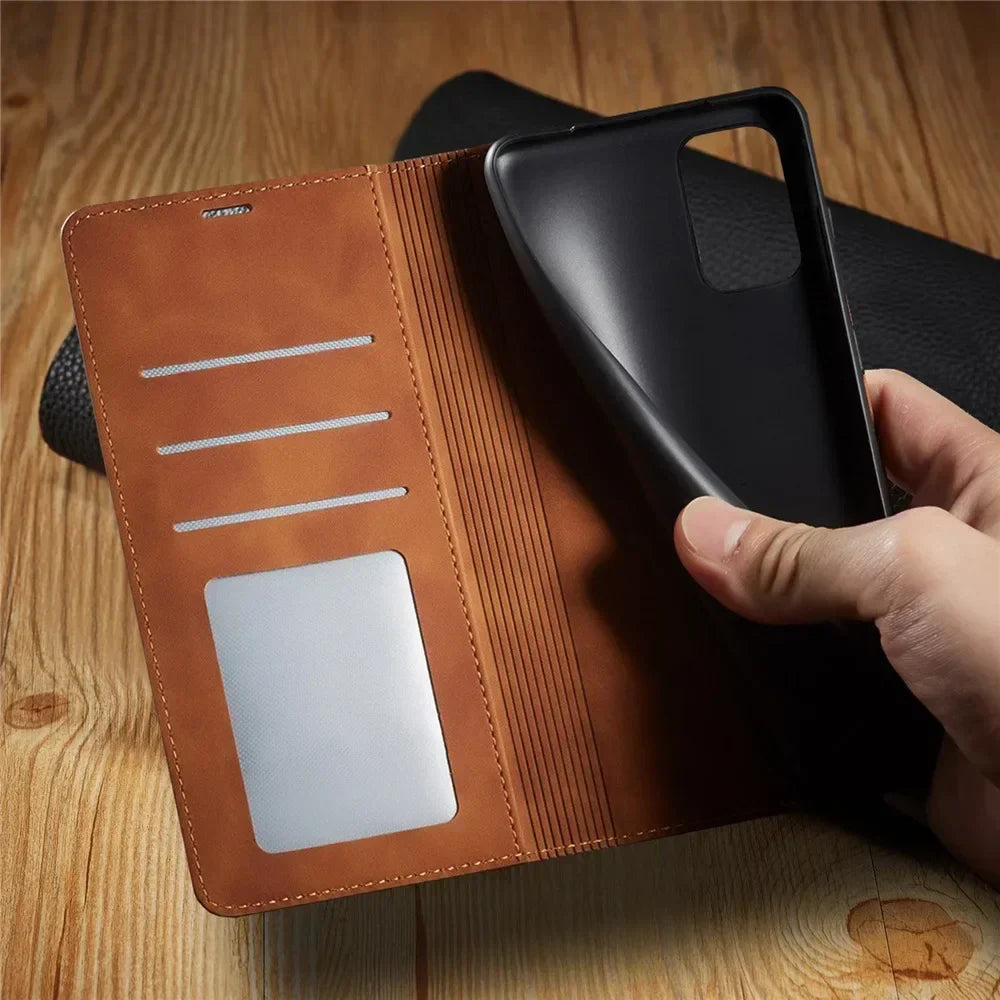 Magnetische Lederen Telefoonhoes Samsung – Stijlvolle Bescherming met Flip-Cover en Kaarthouder | Sansoti