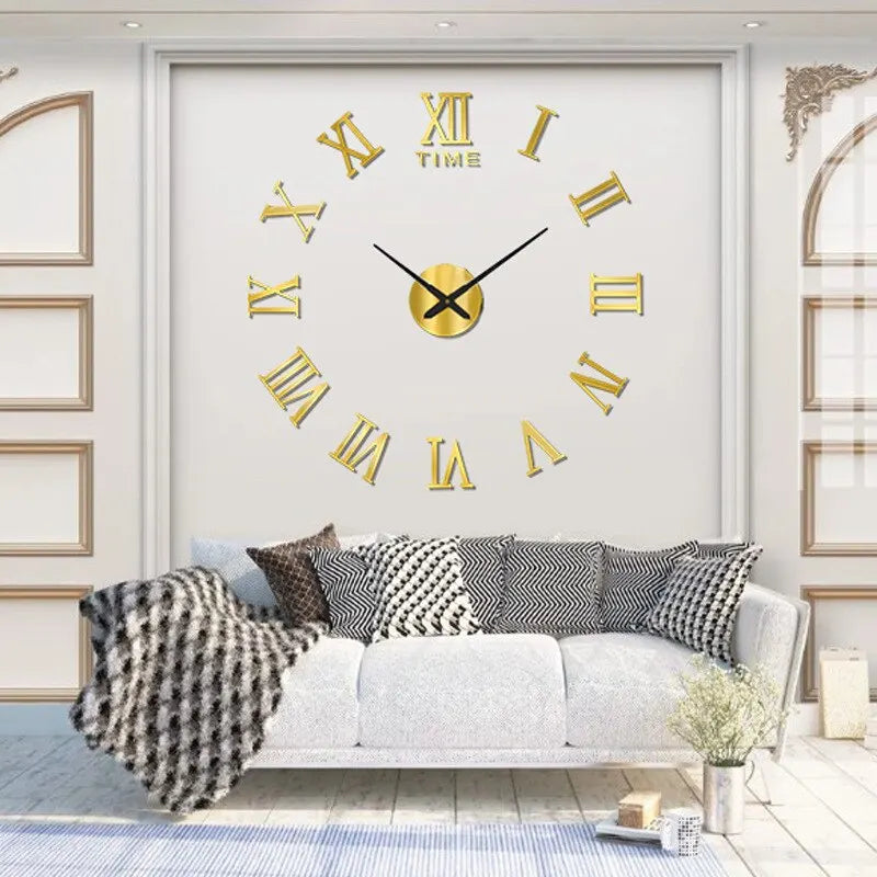 3D Wanduhr Acryl Römische Ziffern 40cm Silber Schwarz Gold DIY Selbstklebend Uhr Wohnzimmer Schlafzimmer Großformat Wanddekoration | Restfield