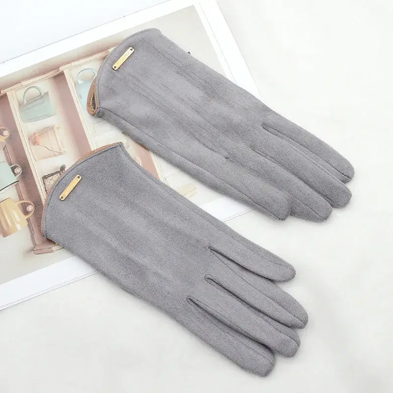 Wildleder-Winterhandschuhe Touchscreen Damen Herren Warm Winddicht Fahrhandschuhe Beige Schwarz Rosa Grau Winter | Sansoti
